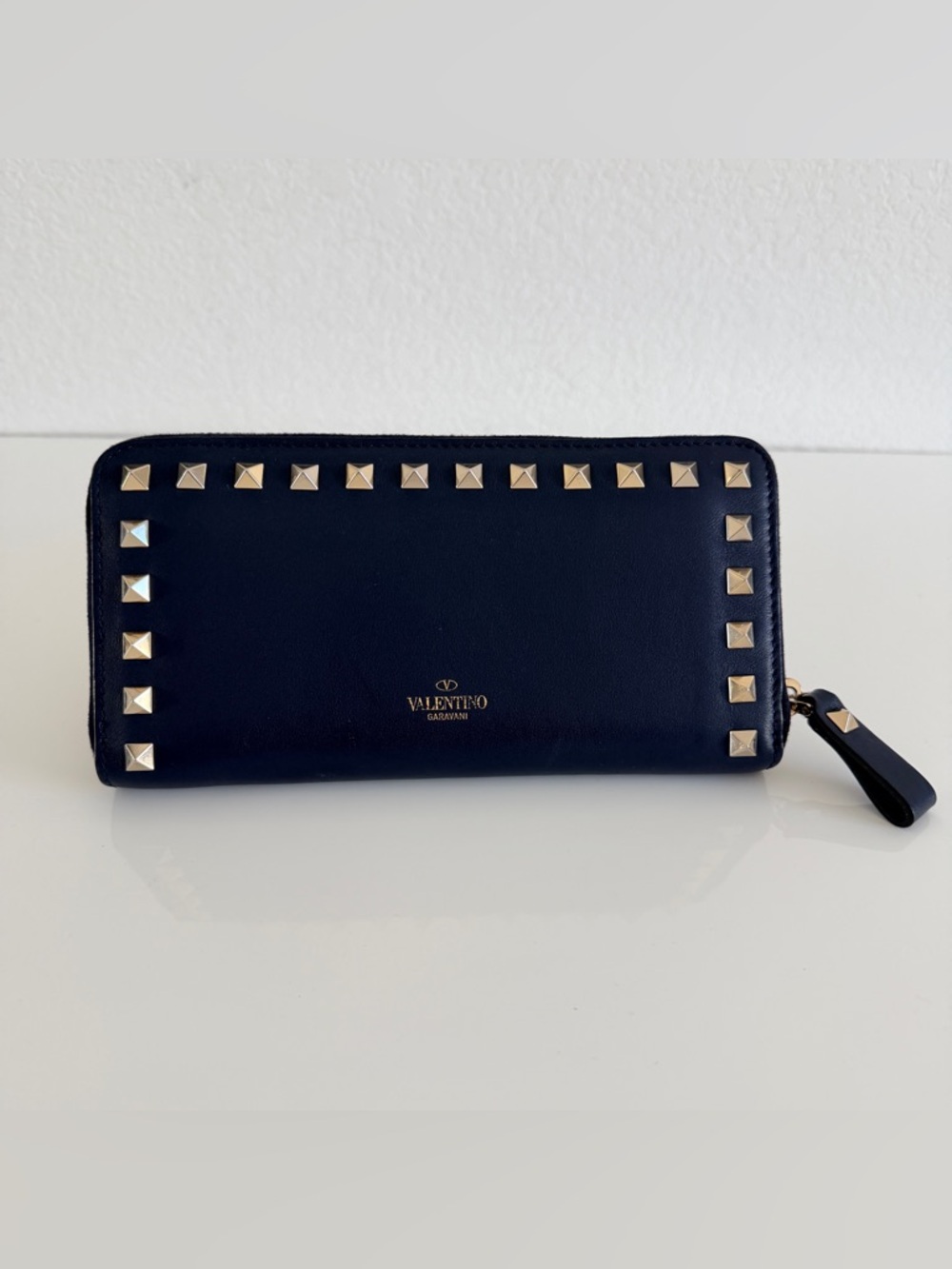 Valentino Garavani Navy Rockstud Leather wallet